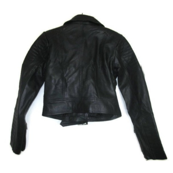 nwot cropped leather jacket black biker size s m - Picture 5 of 5